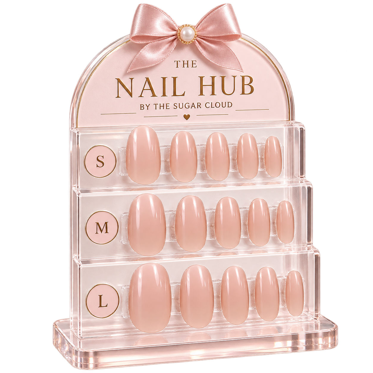 The Nail Hub luxury press-on nails sizing display chart UAE